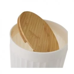 Wadiga Rangements Salle De Bain Poubelle De Salle De Bain En Plastique Blanc Et Bambou 5L -Rangements déco Soldes poubelle de salle de bain en plastique blanc et bambou 5l 3