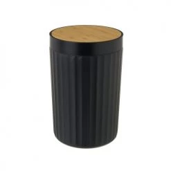 Wadiga Rangements Salle De Bain Poubelle De Salle De Bain En Plastique Noir Et Bambou 5L