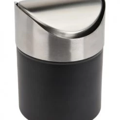 Wadiga Rangements Salle De Bain Poubelle De Table En Métal Noir Et Chrome 1,5L