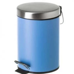 Wadiga Rangements Salle De Bain Poubelle Ronde à Pédale En Métal Bleu 3L