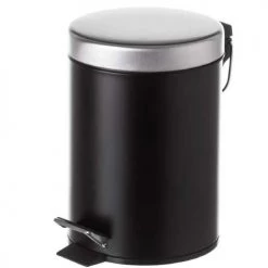 Wadiga Rangements Salle De Bain Poubelle Ronde à Pédale En Métal Noir 3L