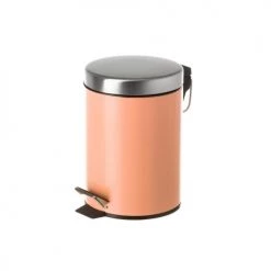 Wadiga Rangements Salle De Bain Poubelle Ronde à Pédale En Métal Orange 3L