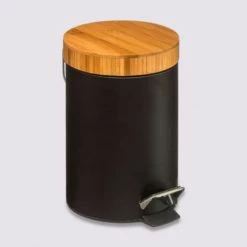 Five Simply Smart Rangements Salle De Bain Poubelle Salle De Bain Métal Noir Couvercle Bambou - 3L -Rangements déco Soldes poubelle salle de bain metal noir couvercle bambou 3l 3