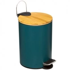 Five Simply Smart Rangements Salle De Bain Poubelle Salle De Bain Métal Vert Pétrole Couvercle Bambou - 3L