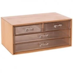 Wadiga Rangements Salle De Bain Rangement Maquillage Bambou 4 Tiroirs Acrylique