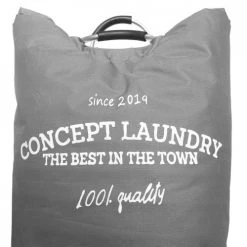 Meubletmoi Paniers Et Corbeilles Sac à Linge Pliable Rond En Tissu Gris Avec Poignées -Rangements déco Soldes sac a linge pliable rond en tissu gris avec poignees 2