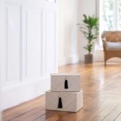 Casatera Set 2 Boîtes Rectangulaires Pandan Beige 9 Casatera Set 2 Boîtes Rectangulaires Pandan Beige -Rangements déco Soldes set 2 boites rectangulaires pandan beige 2