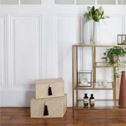 Casatera Set 2 Boîtes Rectangulaires Pandan Beige 10 Casatera Set 2 Boîtes Rectangulaires Pandan Beige -Rangements déco Soldes set 2 boites rectangulaires pandan beige 3