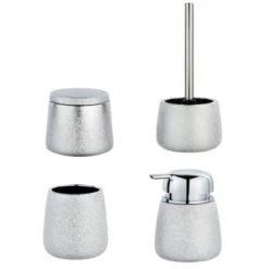 Toilinux Rangements Salle De Bain Set Accessoires De Salle De Bain Design Argent -Rangements déco Soldes set accessoires de salle de bain design argent 4