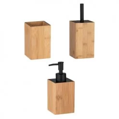 Toilinux Rangements Salle De Bain Set Accessoires De Salle De Bain Design Bambou Marron