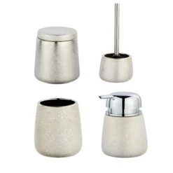 Toilinux Rangements Salle De Bain Set Accessoires De Salle De Bain Design Argent -Rangements déco Soldes set accessoires de salle de bain design dore champagne 3