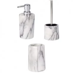 Toilinux Rangements Salle De Bain Set D'accessoires De Salle De Bain Design Marbre Blanc