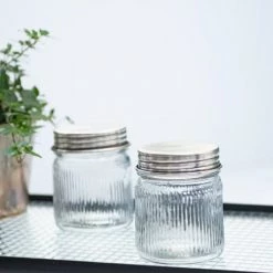 Maison Tilleul Rangements Salle De Bain Set De 2 Bocaux En Verre Et Laiton Argent -Rangements déco Soldes set de 2 bocaux en verre et laiton argent 2