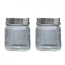 Maison Tilleul Rangements Salle De Bain Set De 2 Bocaux En Verre Et Laiton Argent