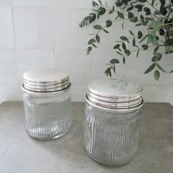 Maison Tilleul Rangements Salle De Bain Set De 2 Bocaux En Verre Et Laiton Argent -Rangements déco Soldes set de 2 bocaux en verre et laiton argent 3