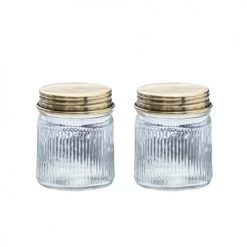 Maison Tilleul Rangements Salle De Bain Set De 2 Bocaux En Verre Et Laiton Or