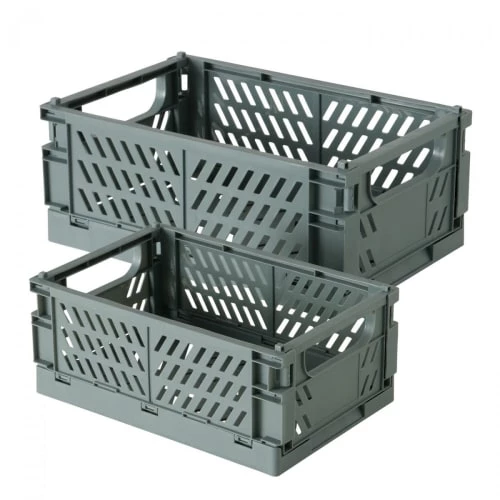 Wadiga Boîtes Set De 2 Caisses Pliables En Plastique Recyclé Gris Style Cagettes 3 Wadiga Boîtes Set De 2 Caisses Pliables En Plastique Recyclé Gris Style Cagettes