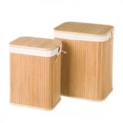 Wadiga Set De 2 Paniers à Linge Rectangulaires Bambou Intérieur Tissu