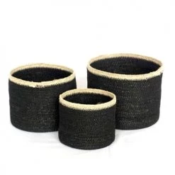 Casatera Set De 3 Boîtes En Jonc De Mer Noir
