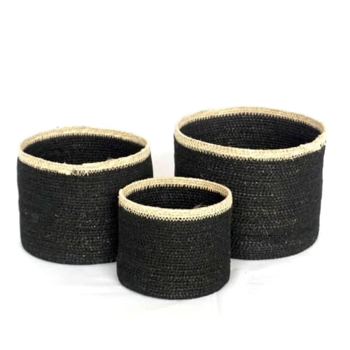 Casatera Set De 3 Boîtes En Jonc De Mer Noir 3 Casatera Set De 3 Boîtes En Jonc De Mer Noir