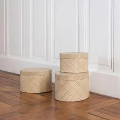 Casatera Set De 3 Boîtes Ovales En Pandan Beige -Rangements déco Soldes set de 3 boites ovales en pandan beige 2