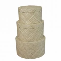 Casatera Set De 3 Boîtes Ovales En Pandan Beige