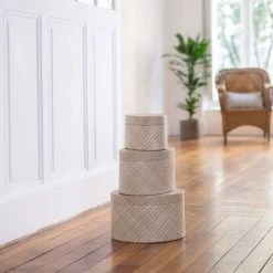 Casatera Set De 3 Boîtes Ovales En Pandan Beige -Rangements déco Soldes set de 3 boites ovales en pandan beige 3