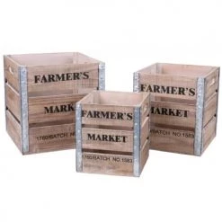 Wadiga Boîtes Set De 3 Caisses En Bois Et Métal