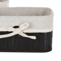 Wadiga Rangements Salle De Bain Set De 3 Paniers De Rangement En Bambou Noir Pour Salle De Bain -Rangements déco Soldes set de 3 paniers de rangement en bambou noir pour salle de bain 2