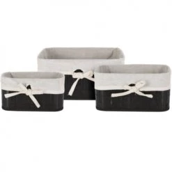 Wadiga Rangements Salle De Bain Set De 3 Paniers De Rangement En Bambou Noir Pour Salle De Bain