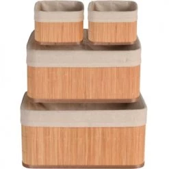 Wadiga Rangements Salle De Bain Set De 4 Paniers De Rangement En Bambou Pour Salle De Bain