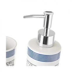 Wadiga Rangements Salle De Bain Set De Salle De Bain Bleu Et Blanc Distributeur De Savon + Verre -Rangements déco Soldes set de salle de bain bleu et blanc distributeur de savon verre 2