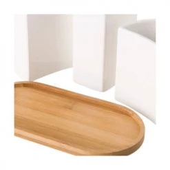 Wadiga Rangements Salle De Bain Set De Salle De Bain Céramique Et Bambou -Rangements déco Soldes set de salle de bain ceramique et bambou 2