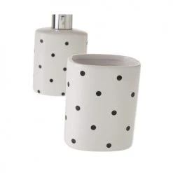 Wadiga Rangements Salle De Bain Set Salle De Bain Blanc Pois Noirs Distributeur Savon Et Verre -Rangements déco Soldes set salle de bain blanc pois noirs distributeur savon et verre 1