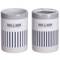 Wadiga Rangements Salle De Bain Set Salle De Bain Bleu Et Blanc - 4 Pièces -Rangements déco Soldes set salle de bain bleu et blanc 4 pieces 2