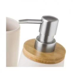 Wadiga Rangements Salle De Bain Set Salle De Bain Céramique Blanche Et Bambou - 3 Pièces -Rangements déco Soldes set salle de bain ceramique blanche et bambou 3 pieces 1