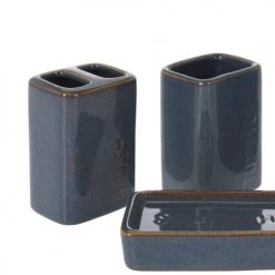 Wadiga Rangements Salle De Bain Set Salle De Bain Céramique Bleu - 4 Pièces -Rangements déco Soldes set salle de bain ceramique bleu 4 pieces 2