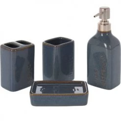 Wadiga Rangements Salle De Bain Set Salle De Bain Céramique Bleu - 4 Pièces