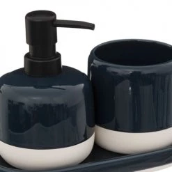 Five Simply Smart Rangements Salle De Bain Set Salle De Bain Céramique Bleu Pétrole , Blanc Et Noir - 3 Pièces -Rangements déco Soldes set salle de bain ceramique bleu petrole blanc et noir 3 pieces 2