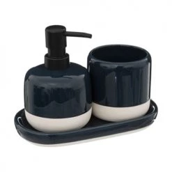 Five Simply Smart Rangements Salle De Bain Set Salle De Bain Céramique Bleu Pétrole , Blanc Et Noir - 3 Pièces