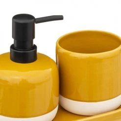 Five Simply Smart Rangements Salle De Bain Set Salle De Bain Céramique Jaune, Blanc Et Noir - 3 Pièces -Rangements déco Soldes set salle de bain ceramique jaune blanc et noir 3 pieces 2