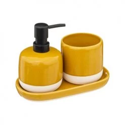 Five Simply Smart Rangements Salle De Bain Set Salle De Bain Céramique Jaune, Blanc Et Noir - 3 Pièces