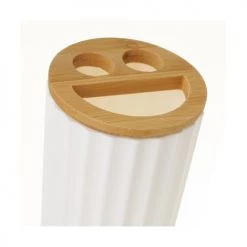 Wadiga Rangements Salle De Bain Set Salle De Bain Plastique Blanc Et Bambou 4 Pièces -Rangements déco Soldes set salle de bain plastique blanc et bambou 4 pieces 3