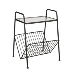 Mica Decorations Porte-revues Et Caisses Table Porte-revues En Verre Et Métal Rose -Rangements déco Soldes table porte revues en verre et metal noir